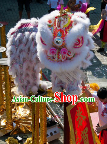 Friendly White Wool Lion Dance Costume Complete Set and the Silk Scroll Gift