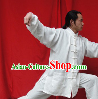 Classic Pure White Natural Flax Mandarin Chinese Martial Arts Outfit