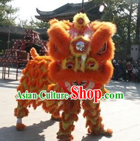 Orange Color Long Wool Folk Lion Dance Costume Complete Set