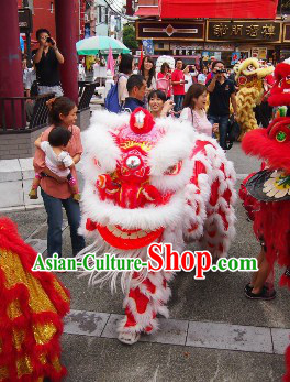 White Wool Red Underneath Lion Dance Dress Complete Set