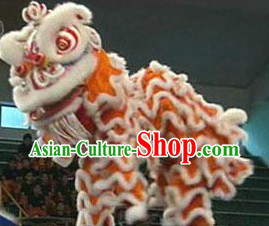 Traditional White and Orange Lion Dance Costume Complete Set