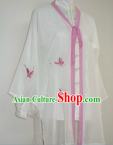 Traditional Chinese Competition and Practice Blouse Pants and Embroidered Butterfly Veil