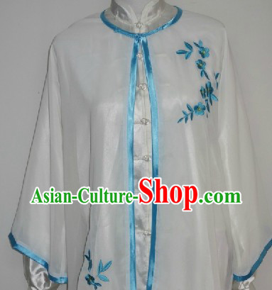 Traditional Chinese Competition and Practice Blouse Pants and Embroidered Flower Veil