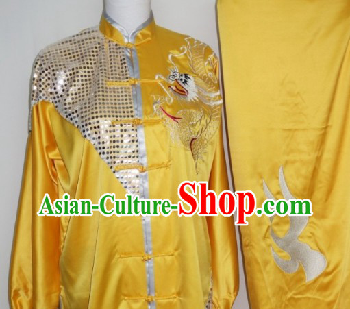 Top Silk Broadcloth Dragon Dancer Kung Fu Practice Uniform Complete Set