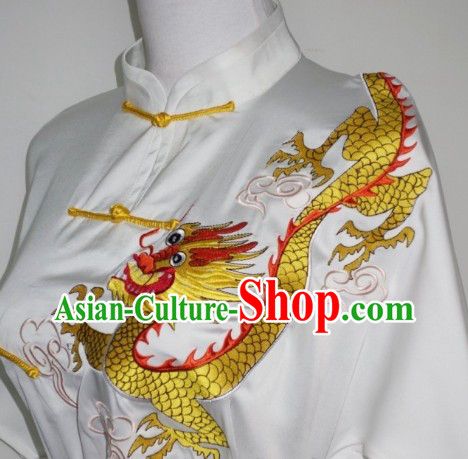 White Silk Broadcloth Dragon Dancer Outfit and Kung Fu Uniform Complete Set
