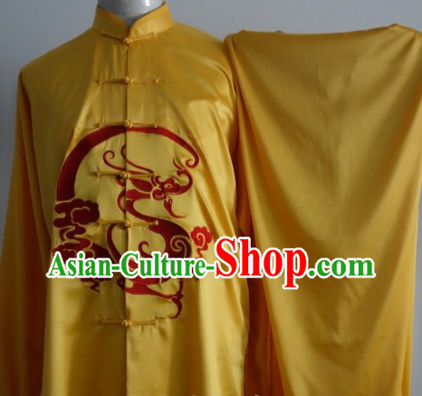 Gold Dragon Embroidery Silk Kung Fu Tai Chi Dresses Complete Set
