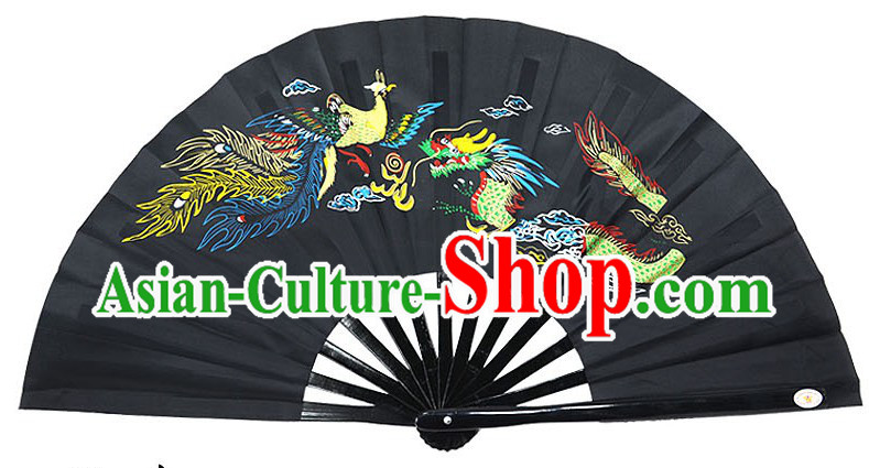 Black Traditional Wushu Double Fans for Right and Left Hands