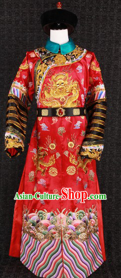 Traditional Chinese Bridegroom Imperial Royal Wedding Costumes and Hat for Men