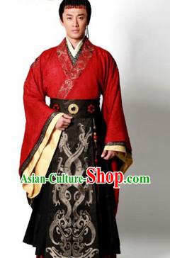 Ancient Chinese Han Dynasty Emperor Clothing and Crown for Men