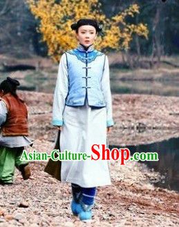 Ancient Chinese Manchu Minority Lian Cheng Blouse and Skirt Complete Set for Women