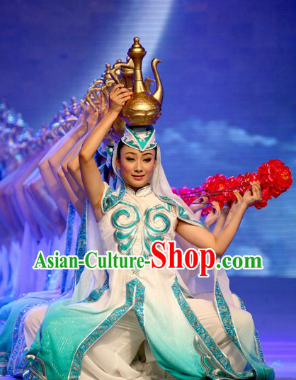 Chinese Classic Hui Ethnic Dance Costumes and Headwear for Women