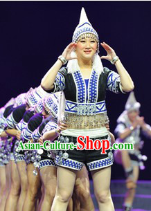 Female China Ethnic Dance Costumes and Hat