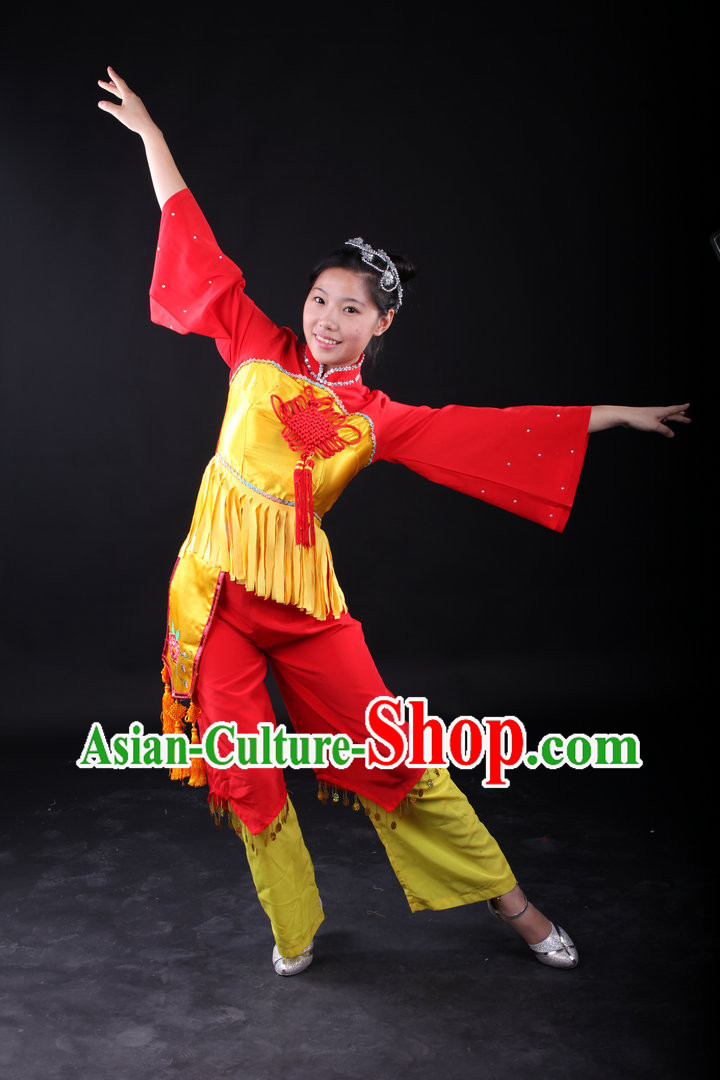 Traditional Chinese Knot Folk Dance Costumes and Headwear for Women