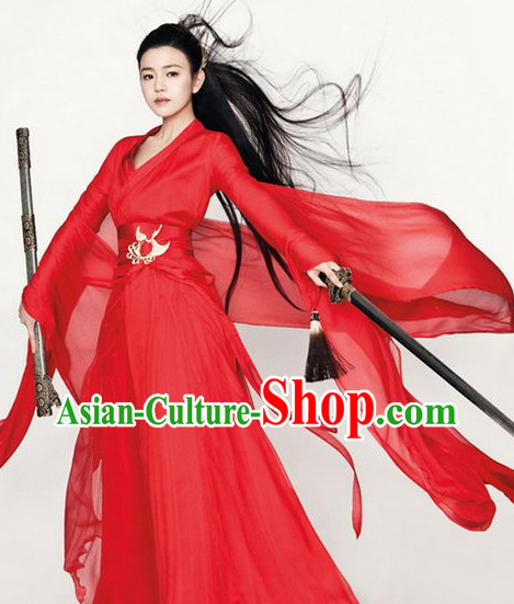 Ancient Chinese Swordswoman Red Outfit for Women