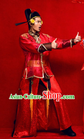 Chinese Classic Wedding Bridegroom Outfit and Hat