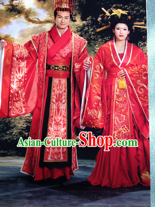 Chinese Classical Imperial Wedding Outfits and Crown Complete Sets for Bride and Bridegroom