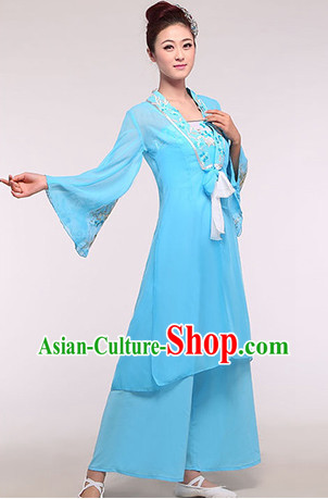 Chinese Classic Blue Stage Performance Dance Suit and Headdress