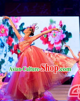 Chinese Style Opening Dance Flower Dance Costumes and Headdress Complete Set