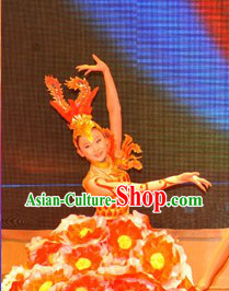 Chinese Female Petal Dance Costume Dancewear and Headdress Complete Set