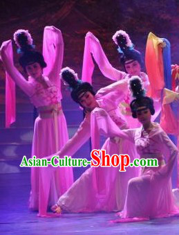 Tang Dynasty Style Long Sleeves Dancing Costumes and Headdress Complete Set