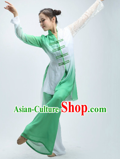 Mandarin Green and White Classical Dancing Outfit for Women