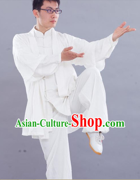 Traditional Chinese White Kung Fu Silk Outfit with Vest