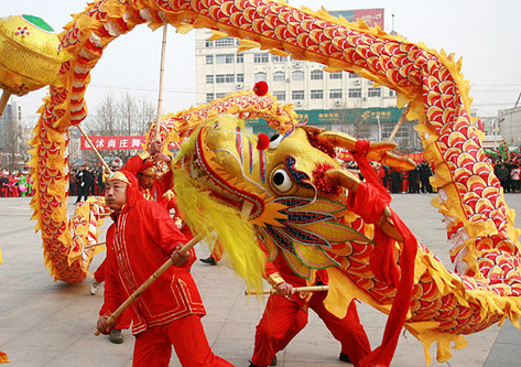 Lucky Celebration Red and Yellow Dragon Dancing Costume Complete Set