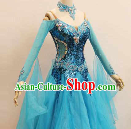 Professional Top Custom Make Blue Ballroom Dancing Costume