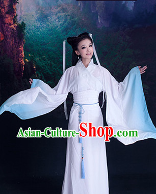 Ancient Chinese Fairy White to Blue Color Transition Hanfu Clothes for Women