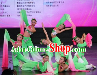 Traditional Chinese One Long Sleeve Dance Costumes and Headdress