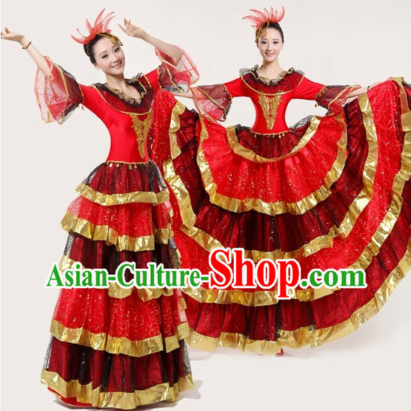 Professional Custom Make Stage Performance Spanish Dancing Costumes and Hair Accessories