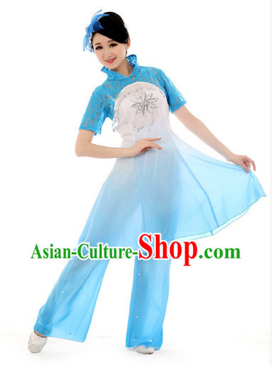 Traditional Chinese High Collar Fan Dancing Costumes Complete Set