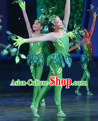 Green Leaf Dance Costumes and Headwear Complete Set