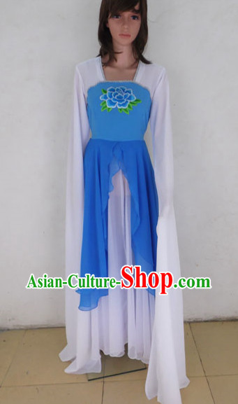 Blue and White Peony Water Sleeve Dance Costumes