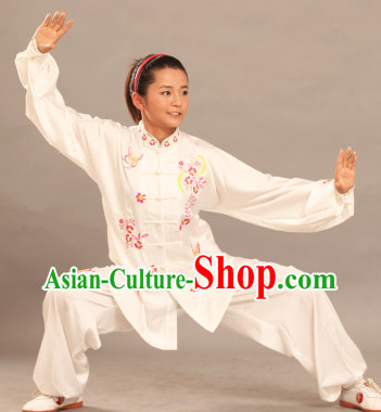 Long Sleeves White Silk Martial Arts Competition Clothes