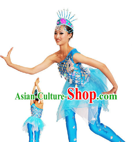 Traditional Chinese Dai Minority Fish Dancing Costumes Complete Set