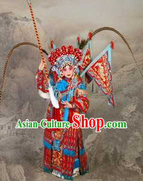 Traditional Chinese Beijing Opera Mu Guiying Costumes and Helmet for Kids