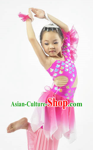Professional Stage Performance Fish Dancing Costumes and Headwear for Children
