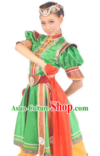 Chinese Mongolian Minority Female Dancing Outfit and Hat