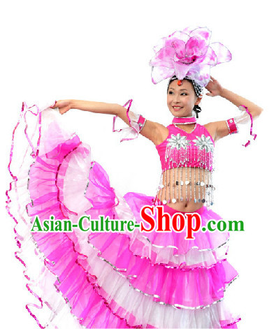 Professional Stage Performance Team Dance Costumes and Headdress for Women