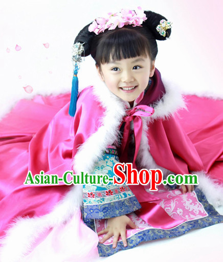 Chinese Qing Dynasty Princess Costume and Headdress for Children