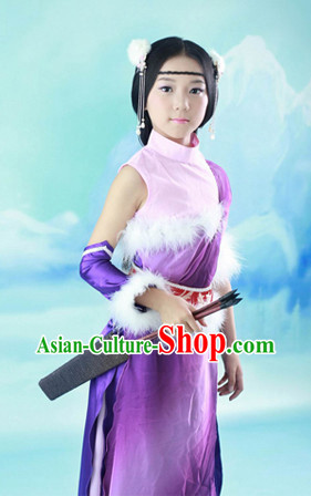 Ancient Chinese Archer Costumes and Hair Decorations for Children