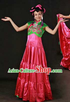 Chinese Yi Nationality Clothing and Headdress Complete Set