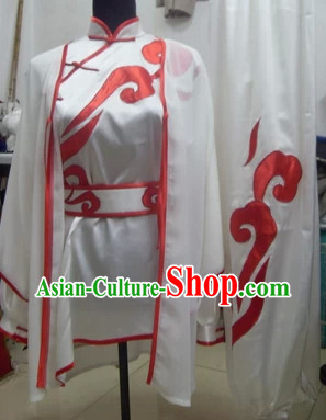 Professional White Embroidery Kung Fu Tai Chi Silk Dresses