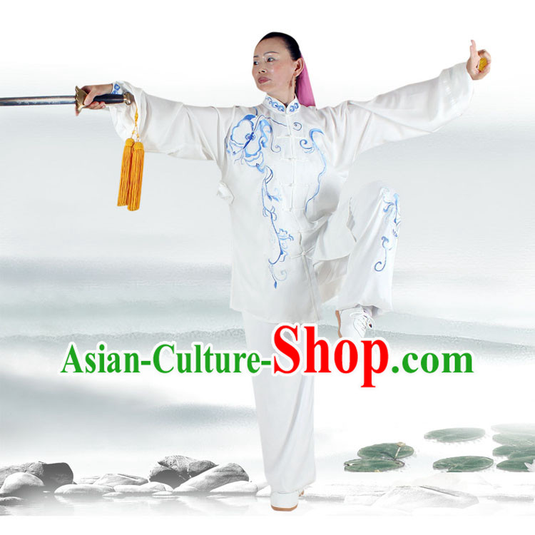 Traditional White Butterfly Embroidery Kung Fu Suit