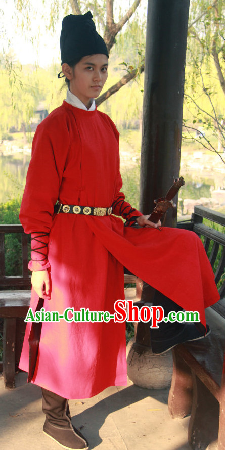 Handmade Red Swordman Yuanlingshan Gowns and Hat Complete Set