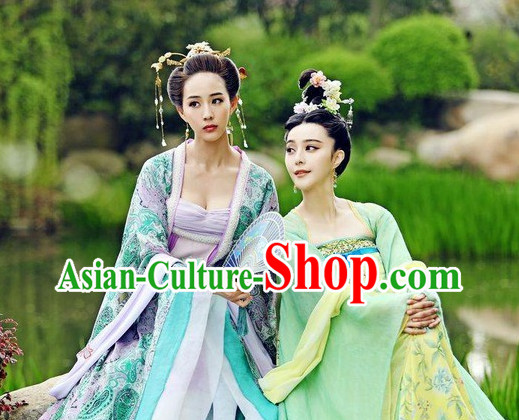 Ancient Chinese Beauty Costumes and Headpieces 2 Sets
