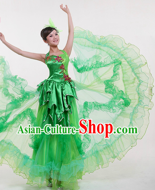 China Green Dance Costumes and Headpieces for Women