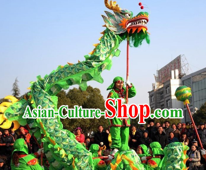 10 Meters Brand New Green Chinese Dragon Dance Costume Complete Set for 6 People