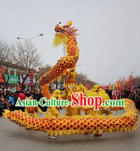 Eruptive Yellow and Red Chinese Spring Festival Dragon Dance Costumes Complete Set